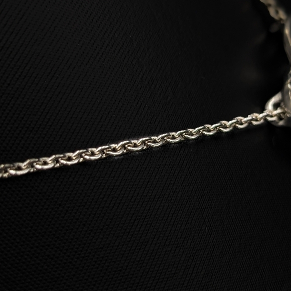 TRIPLE Heart Necklace With Blue Crystal Accents In Silver Tone - Picture 4 of 7